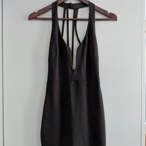 Deep v black mini dress